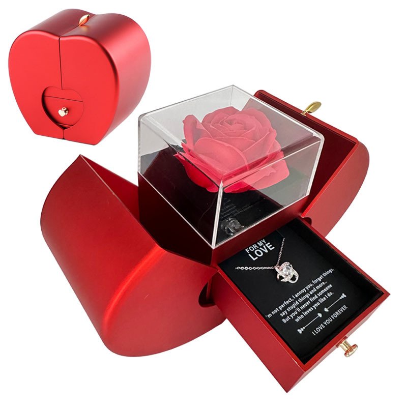 Eternal Rose Jewelry Box with Necklace – Red Apple Gift Box