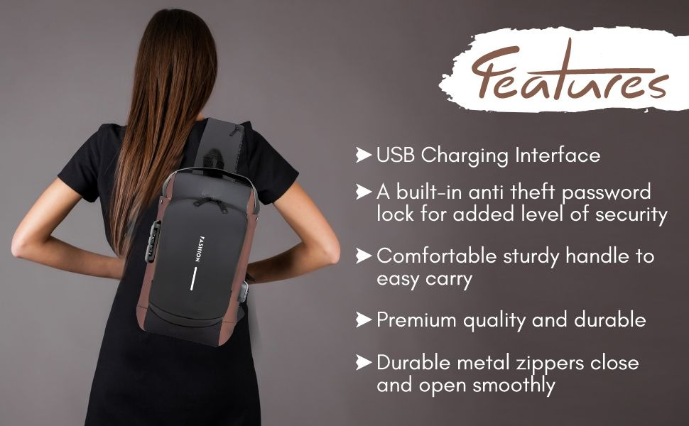 Anti-Theft Chest Bag with Password Lock & USB Port – detail 3