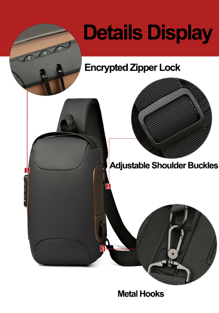 Anti-Theft Crossbody Sling Bag with USB Charging – detail 6