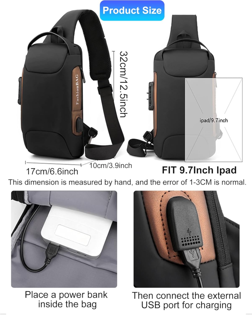 Anti-Theft Crossbody Sling Bag with USB Charging – detail 9
