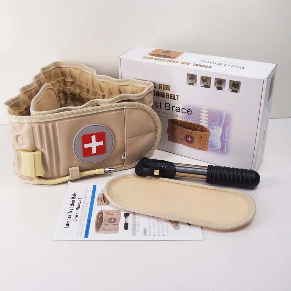 Spinal air traction belt with manual air pump, soft comfort pad, box and user manual